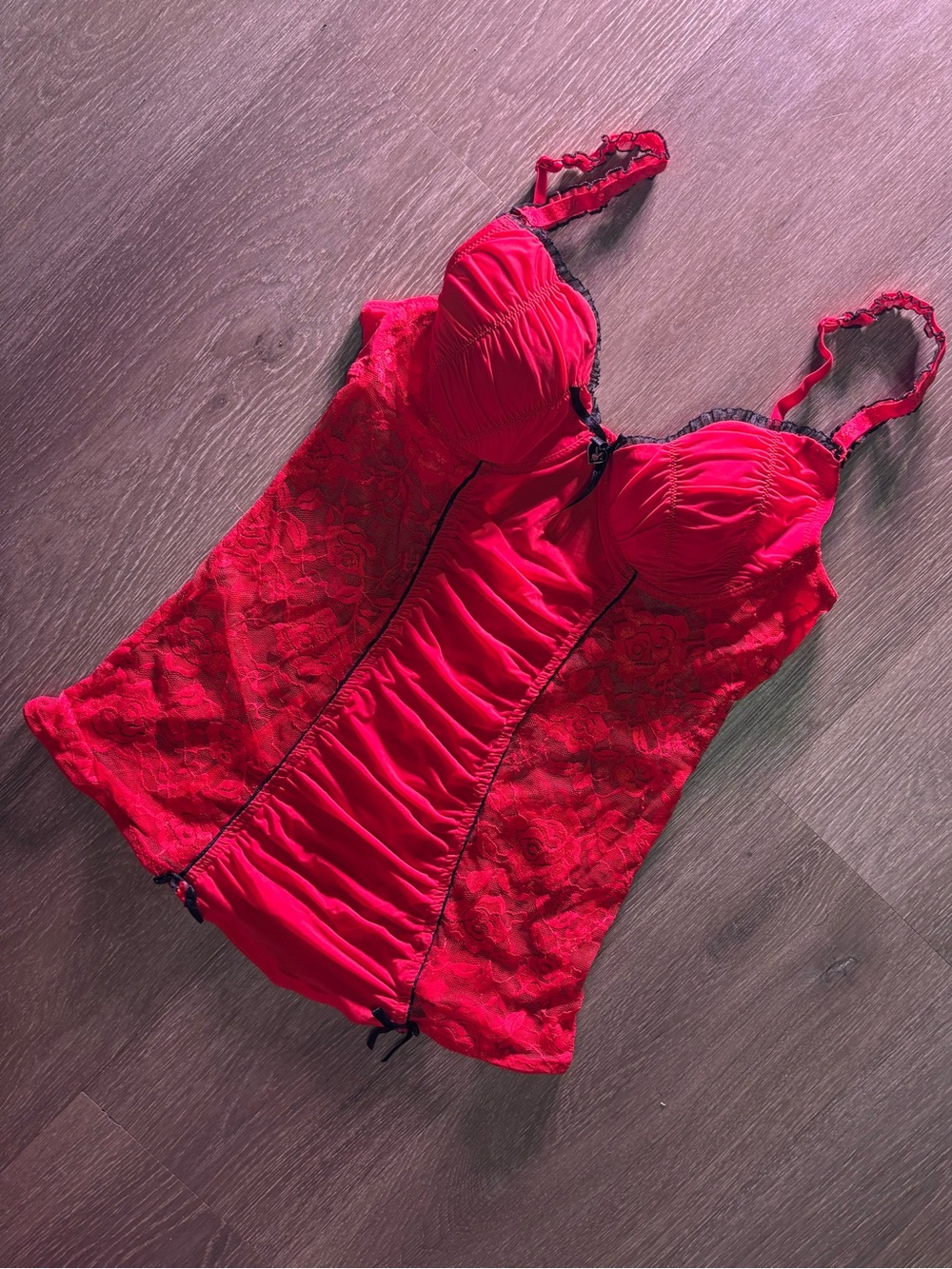 PLAYBOY Red Lace Chemise with Black Trim